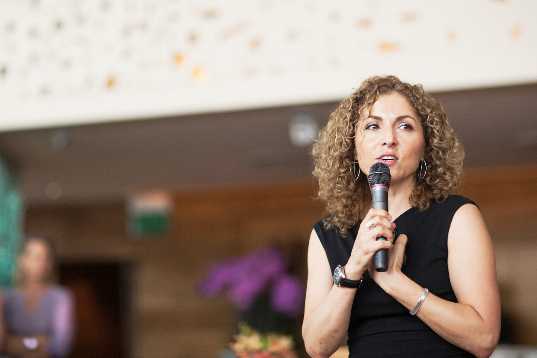 Dr Anousheh Ansari speaking at Women on a Mission Singapore charity lunch fund raiser against human trafficking.